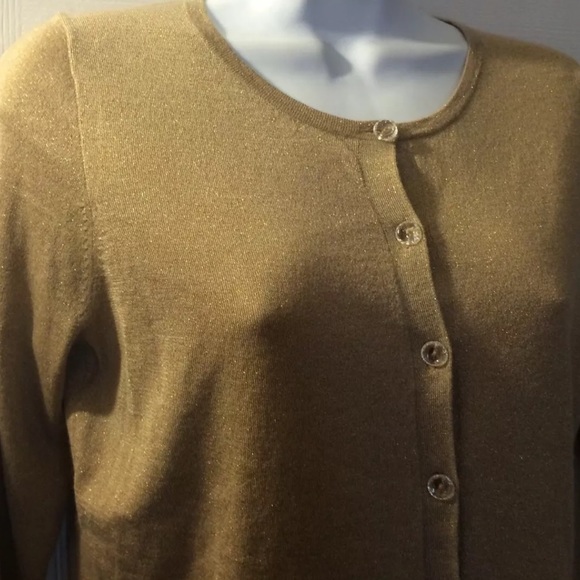 NWT J. CREW Collection Gold Beige Sweater Knit Buttons Cashmere Metallic Scoop - Picture 4 of 8